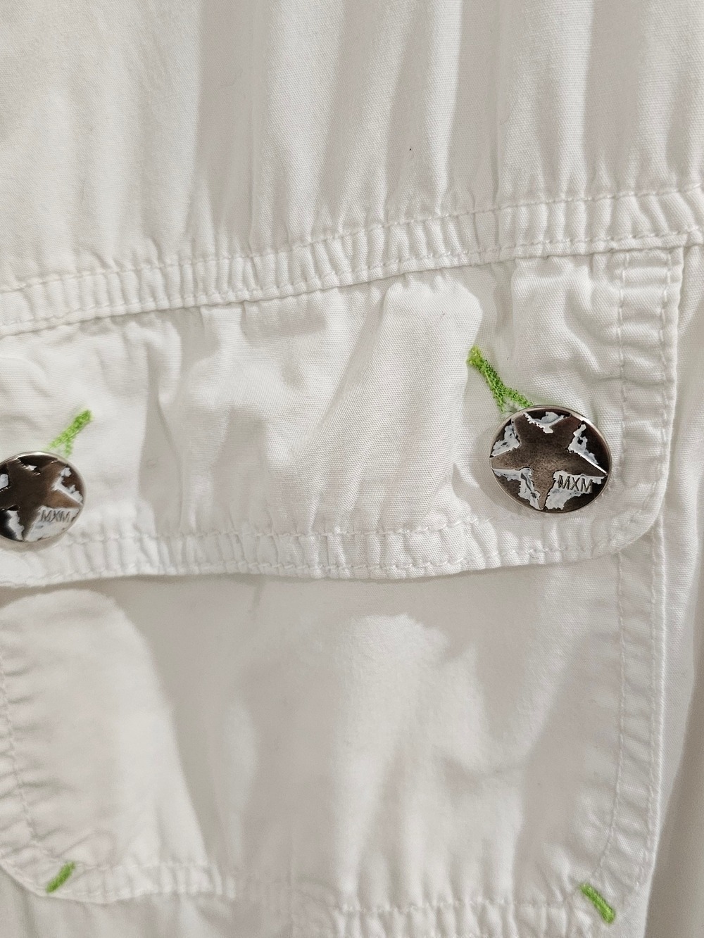 MXM White Utility Jacket Size 16 Short Sleeve Zip Front Cargo Minimalist Y2K - Picture 4 of 12
